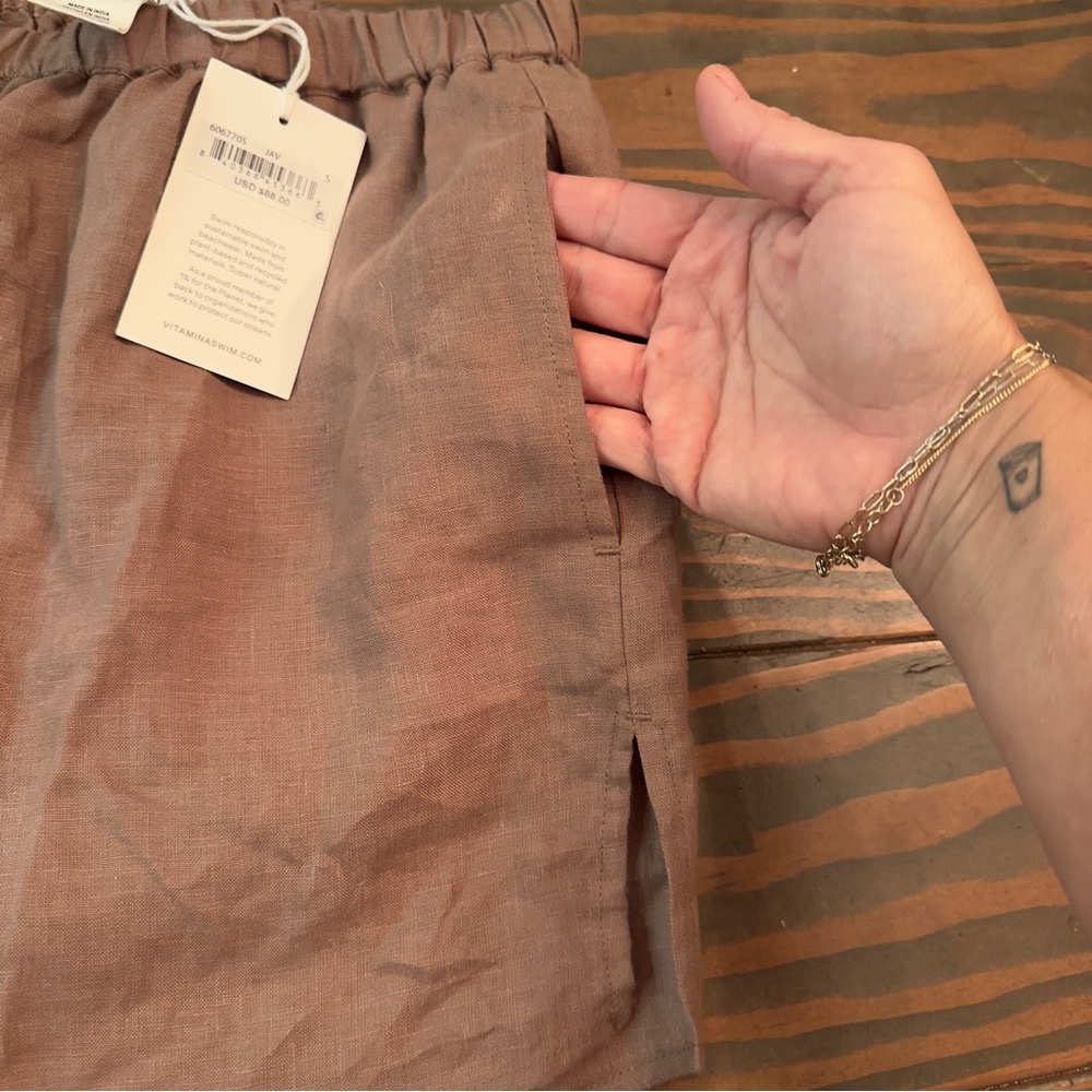 Vitamin A Tallows Linen Shorts Small Java Brown Elastic Waist Minimalist NWT - Picture 6 of 6